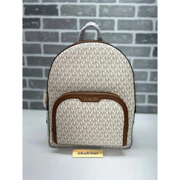 Michael Kors Backpack Jaycee Large Pocket book Backpack MK Signature Vanilla - Picture 1 of 11
